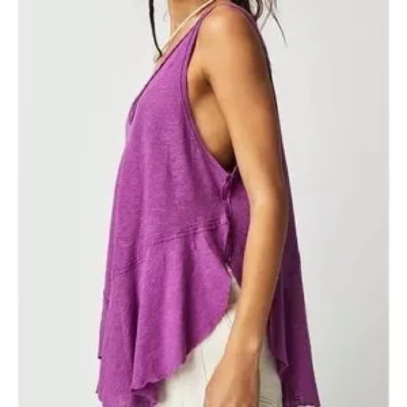 We The Free Free People Rosie drop waist tank Vibrant Purple V-Neck Size Large - Picture 3 of 16